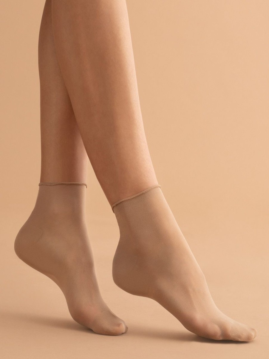 Fiore | Fiore Fiore - Glatte Transparente Feinsockchen Mit Druckfreiem Bund Mit Rollrand, 15 Den Light Natural