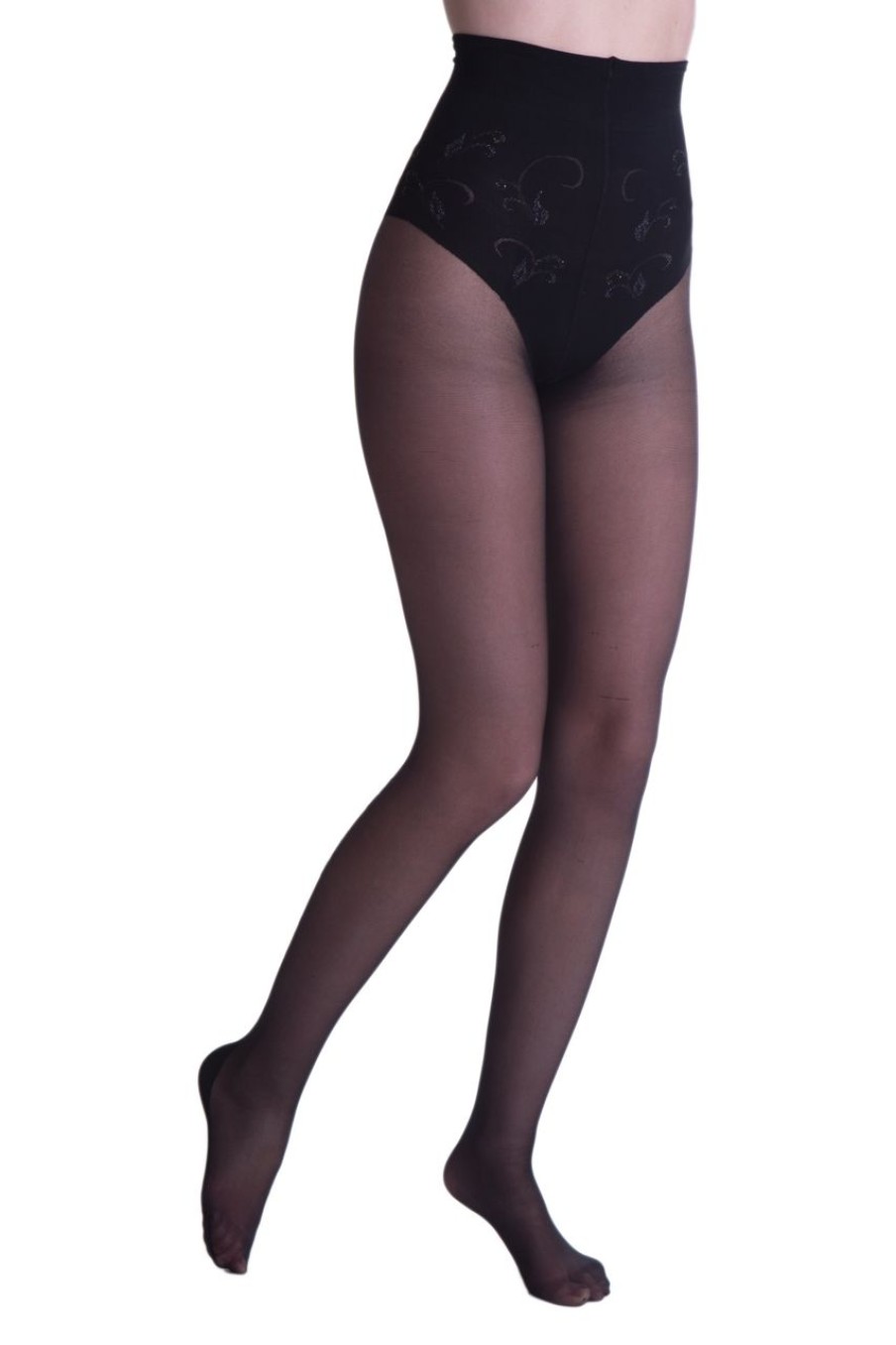 Trasparenze | Trasparenze Elegante Feinstrumpfhose Mit Glitzerndem, Floralem Muster In Naht-Optik Von Trasparenze Nero