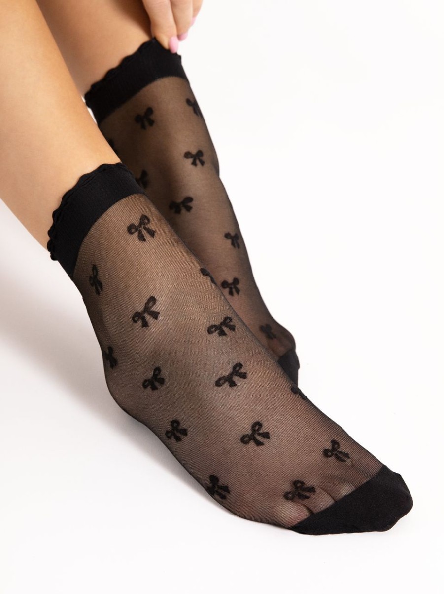 Fiore | Fiore Transparente Feinsockchen Mit Susem Schleifenmotiv Und Bequemem Ruschenrand Von Fiore