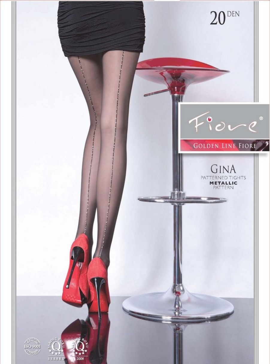 Strumpfhosen Mit Rucknaht | Fiore Fiore Gina - Elegante Feinstrumpfhose Mit Glitzerndem Muster In Naht-Optik Black