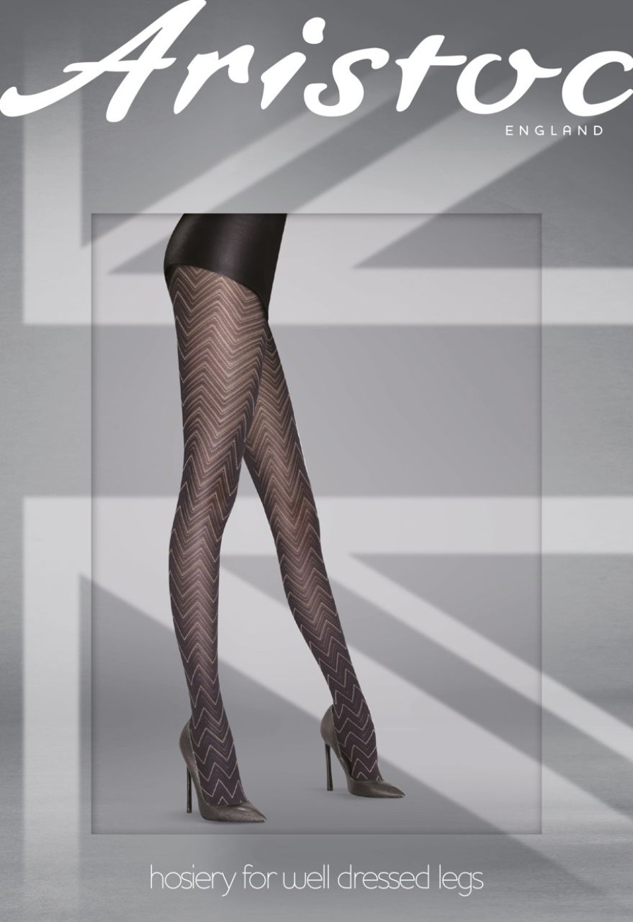 Aristoc | Aristoc Glamourose Strumpfhose Mit Zickzack-Muster Chevron Tights Von Aristoc Black