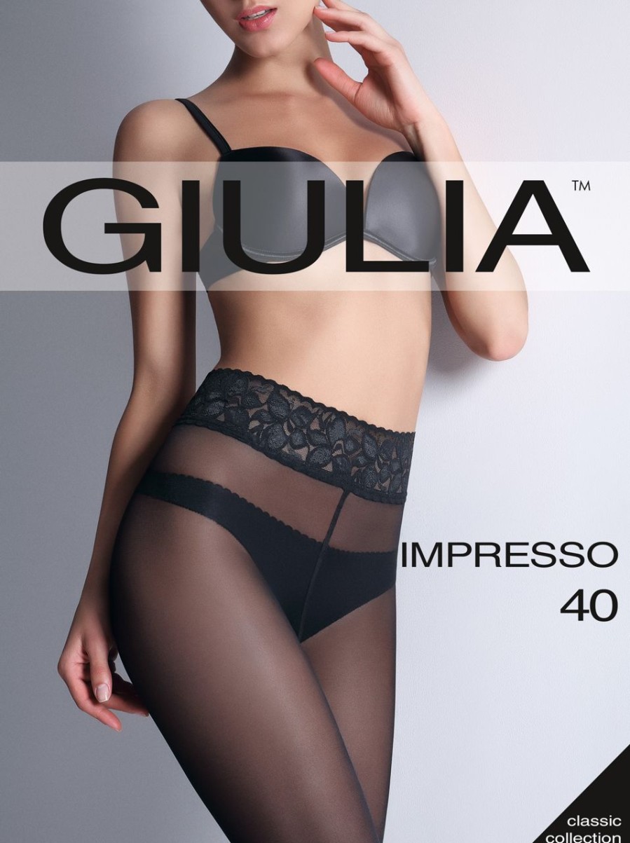 Giulia | Giulia Glatte, Semi-Blickdichte Feinstrumpfhose Mit Spitzenbund Impresso 40 Von Giulia