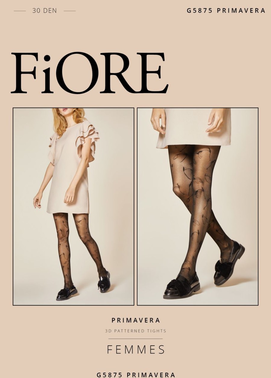 Fiore | Fiore Transparente Feinstrumpfhose Mit Fruhlingshaftem Blumenmotiv Von Fiore Black