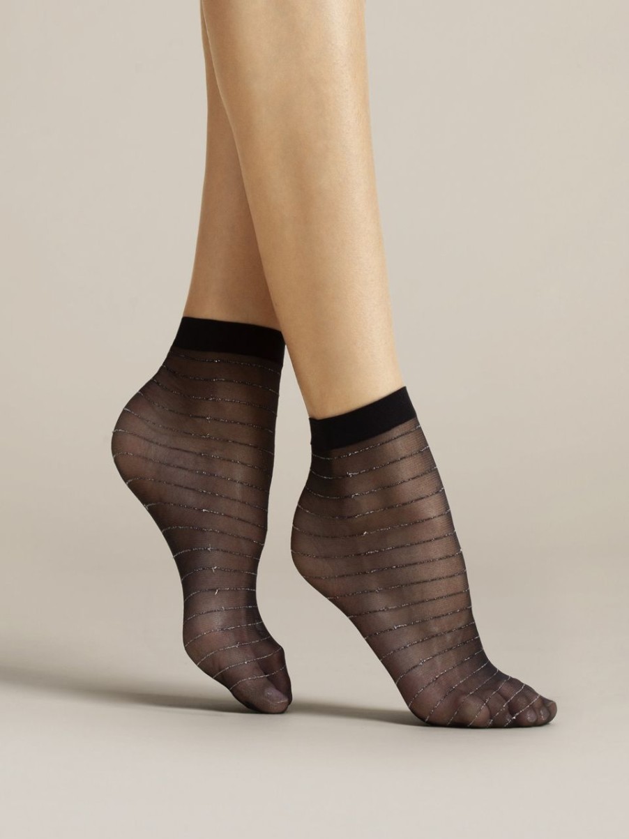 Fiore | Fiore Transparente Feinsockchen Mit Feinen Lurex-Ringeln Von Fiore Black-Silver