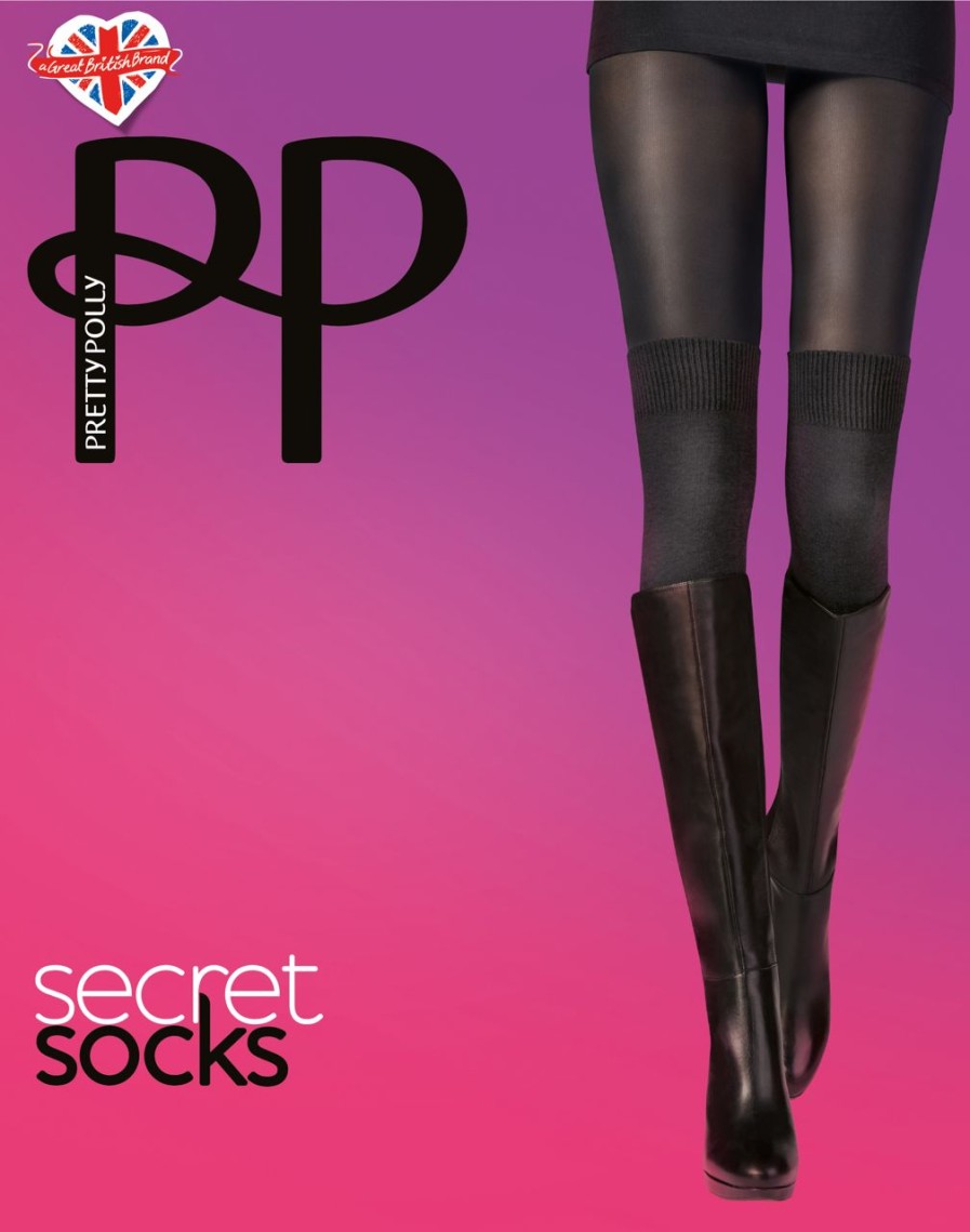 Pretty Polly | Pretty Polly Uberkniestrumpfe Und Blickdichte Strumpfhose In Einem Secret Socks Von Pretty Polly Black