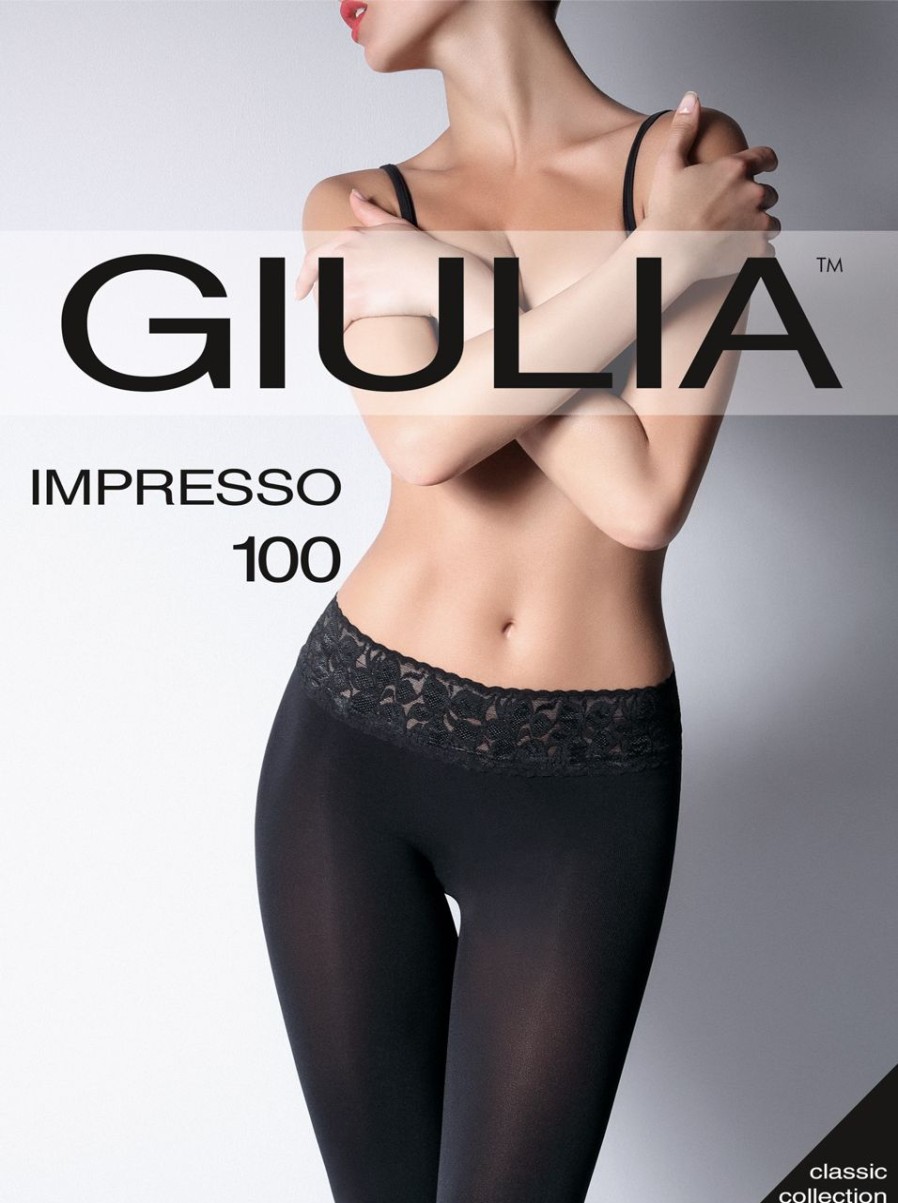 Giulia | Giulia Glatte, Blickdichte Feinstrumpfhose Mit Spitzenbund Impresso 100 Von Giulia Nero