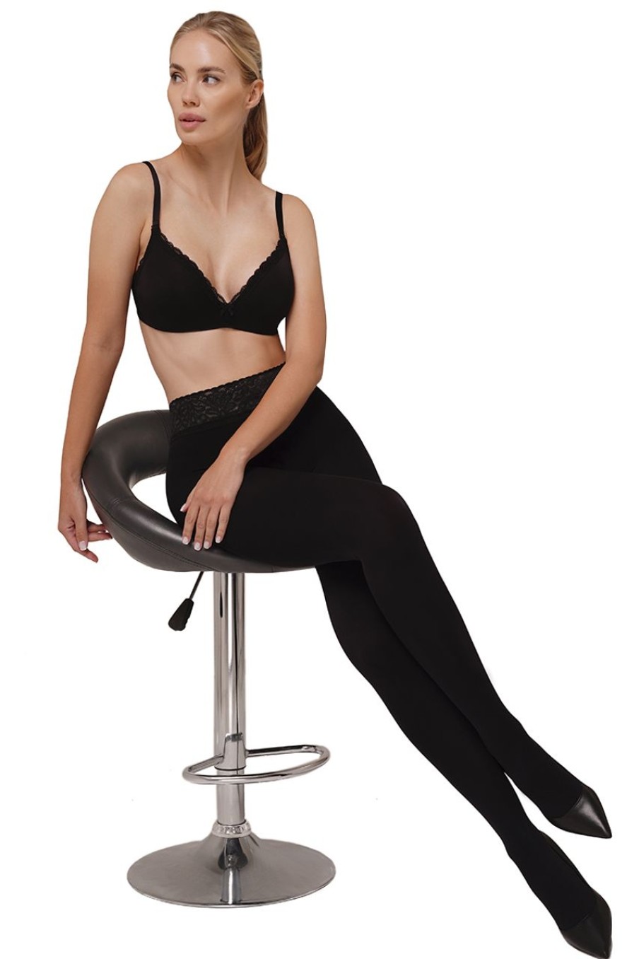 Annes Styling | Annes Styling Glatte Blickdichte Strumpfhose Mit Elegantem Spitzenbund Sensual 100 Von Annes Nero