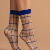 Fiore | Fiore Feinsockchen Mit Kobaltblauem, Geometrischem Karomuster Von Fiore Cobalt