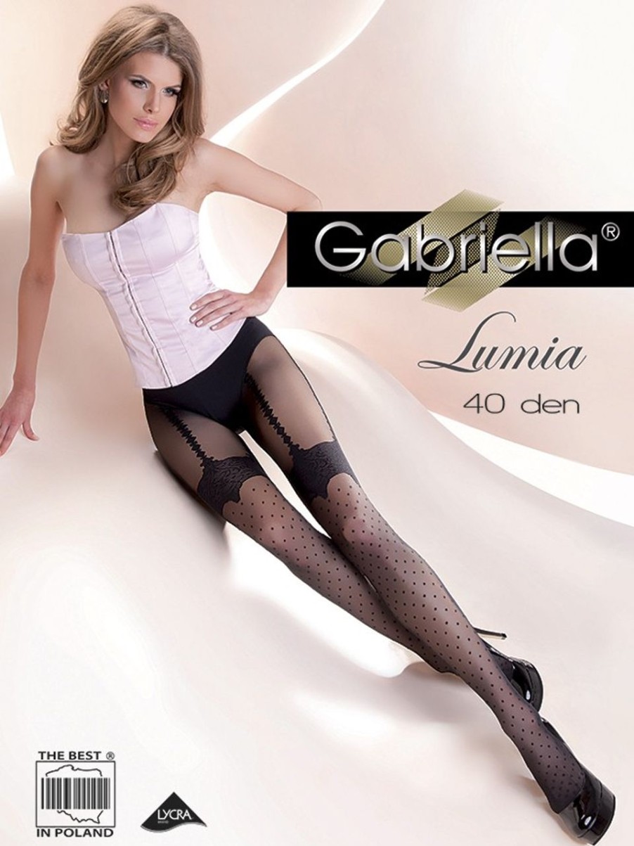 Gabriella | Gabriella Gabriella Elegante Strumpfhose In Verfuhrerischer Strapsoptik Mit Punktmuster Nero