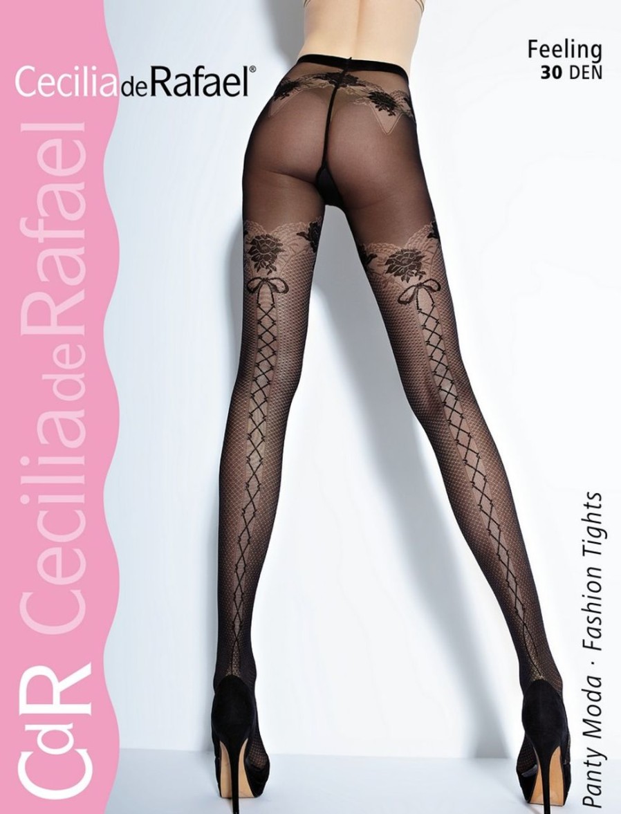 Cecilia De Rafael | Cecilia de Rafael Cecilia De Rafael Bezaubernde Strumpfhose In Strumpfoptik Mit Blumigem Muster Feeling Negro