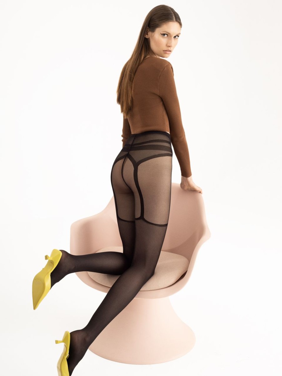 Fiore | Fiore Transparente, Extrem Feminine Feinstrumpfhose Mit Strapsoptik Von Fiore Black