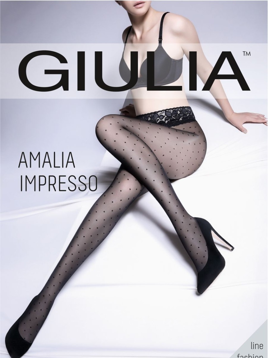 Giulia | Giulia Feinstrumpfhose Mit Punktmuster Und Spitzenbund Amalia Impresso Von Giulia Nero