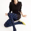 Fiore | Fiore Blickdichte Strumpfhose Mit Geometrischem Design In Einem Intensiven Kobaltblau Von Fiore Black-Cobalt