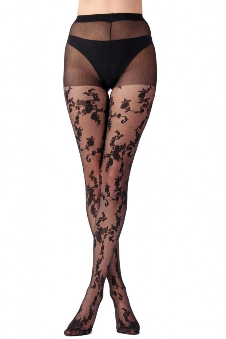 Pretty Polly | Pretty Polly Transparente Strumpfhose Mit Blumenranken-Design Vine Mesh Von Pretty Polly Black