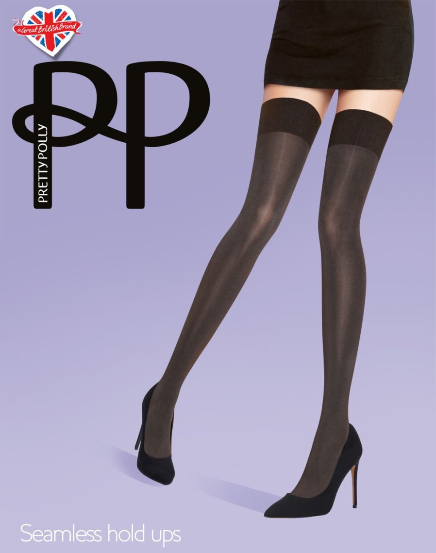 Pretty Polly | Pretty Polly Blickdichte Halterlose Strumpfe Mit Nahtlosem Abschluss Von Pretty Polly Schwarz