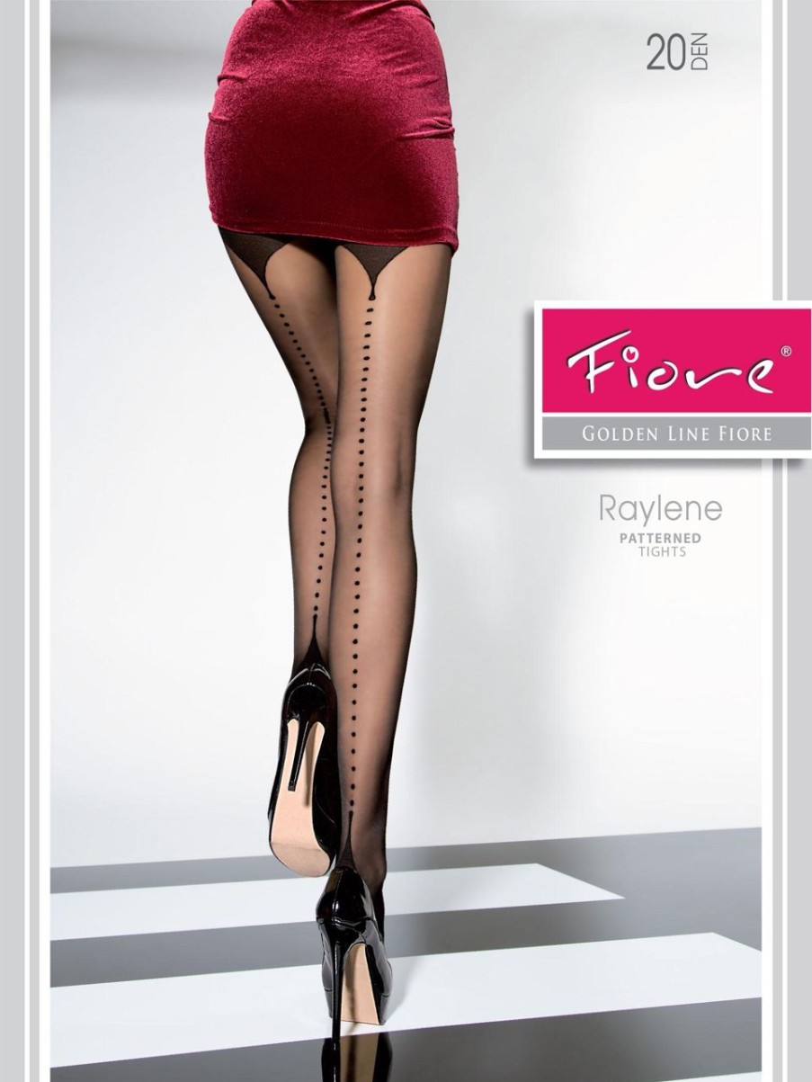 Fiore | Fiore Verfuhrerische Feinstrumpfhose Mit Raffiniertem Muster In Naht-Optik Raylene Black