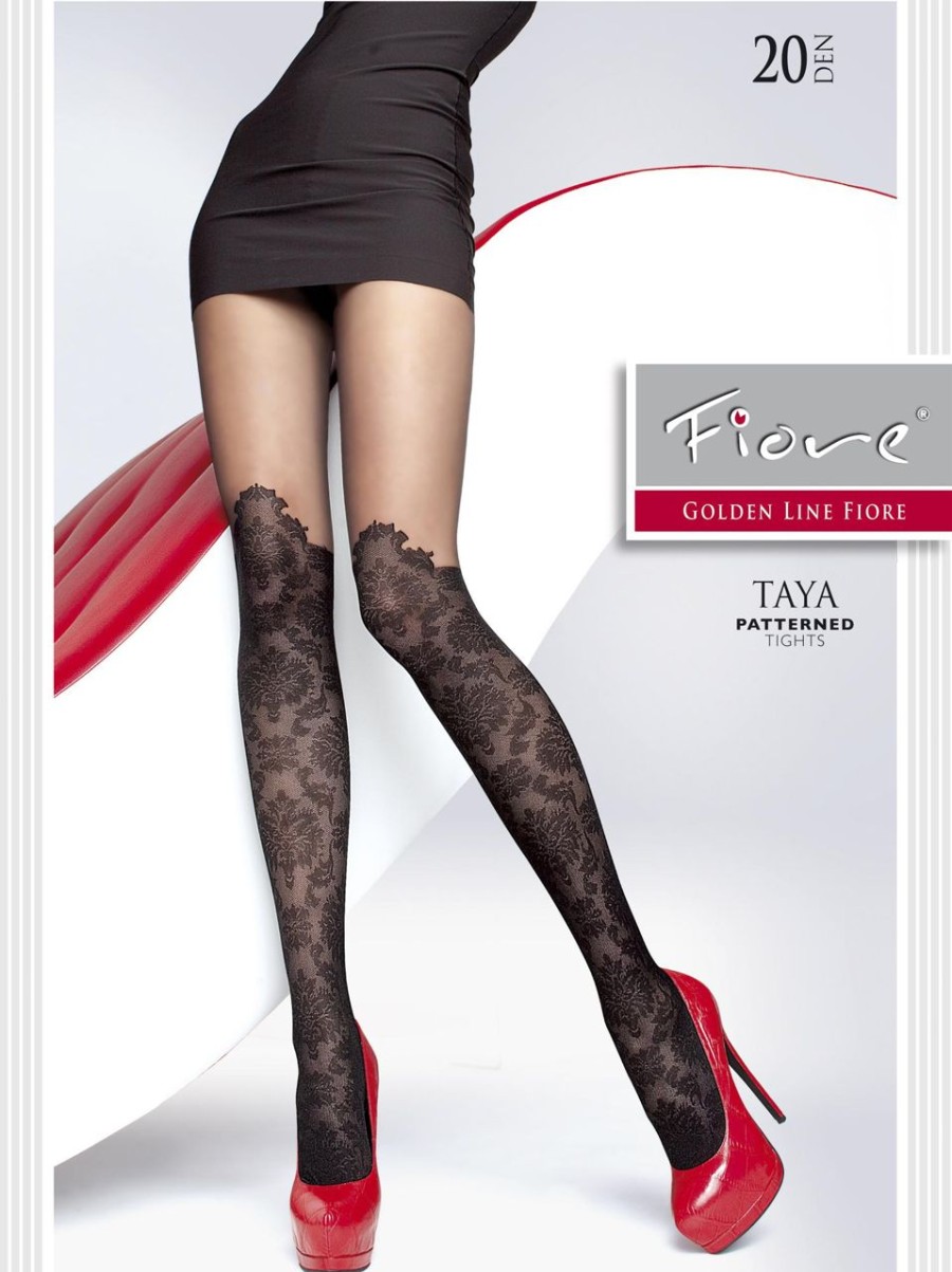 Strumpfhosen Overknee-Optik | Fiore Gemusterte Strumpfhose In Angesagtem Overknee-Look Von Fiore Black