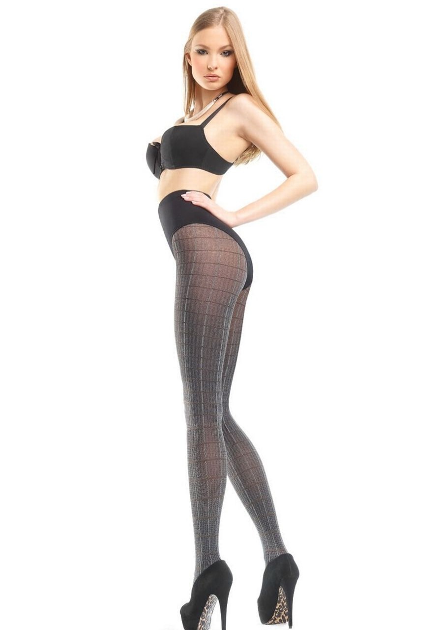 Marilyn | Marilyn Marilyn Elegante Karierte Strumpfhose Inez 80 Den Grey