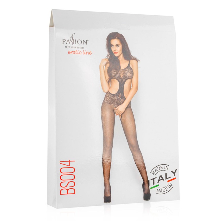 Passion | Passion Netz-Bodystocking Ouvert - Schwarz Im Schritt Offen