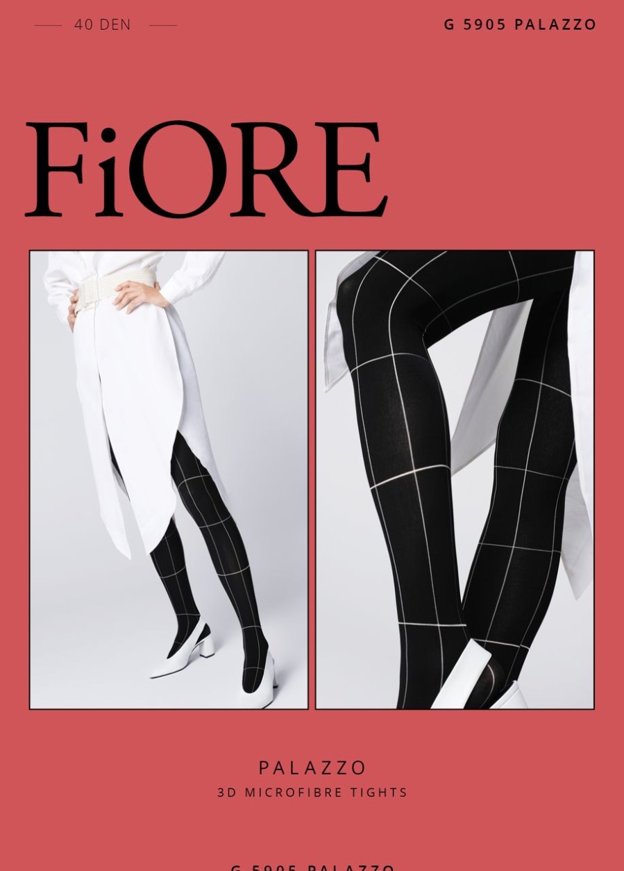 Fiore | Fiore Strumpfhose Mit Raffiniertem Karomuster In Eleganter Optik Palazzo Von Fiore Schwarz-Weis