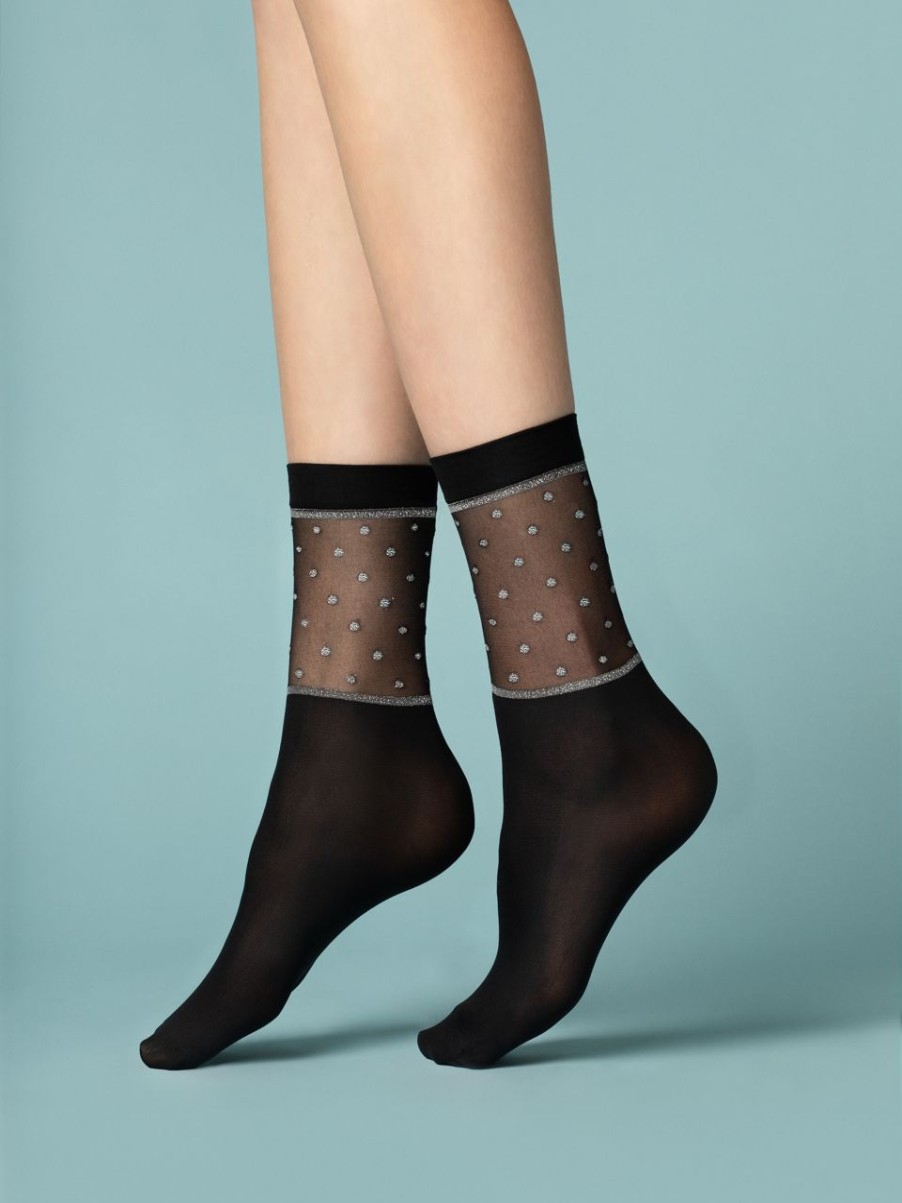 Fiore | Fiore Langsockchen Mit Glitzerndem Punktmuster Und Randern Mit Lurex-Effekt Von Fiore Black-Silver