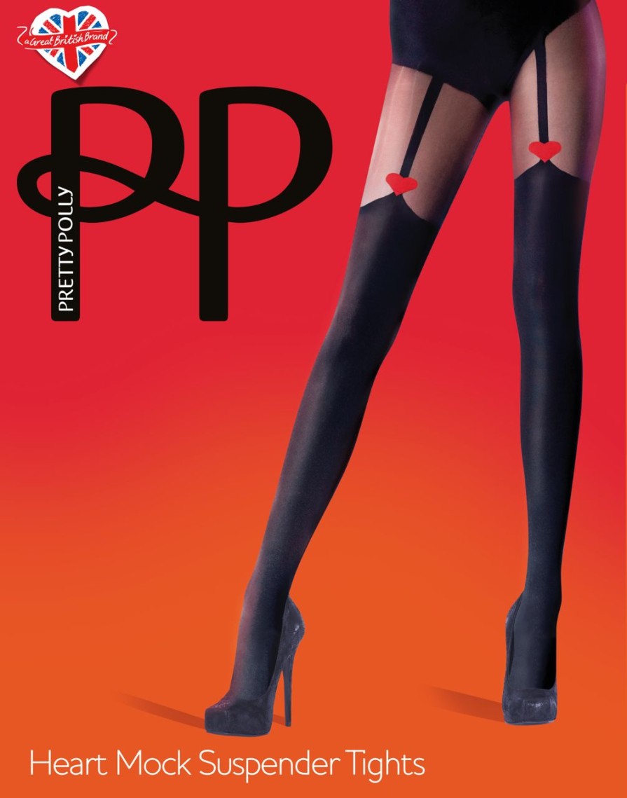 Pretty Polly | Pretty Polly Strumpfhose In Angesagter Strapsoptik Mit Herzmuster Von Pretty Polly Black